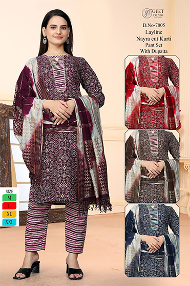 Layline Nayra Cut Kurti Pant Set With Dupatta