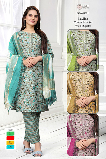 Layline Cotton Pant Set With Dupatta